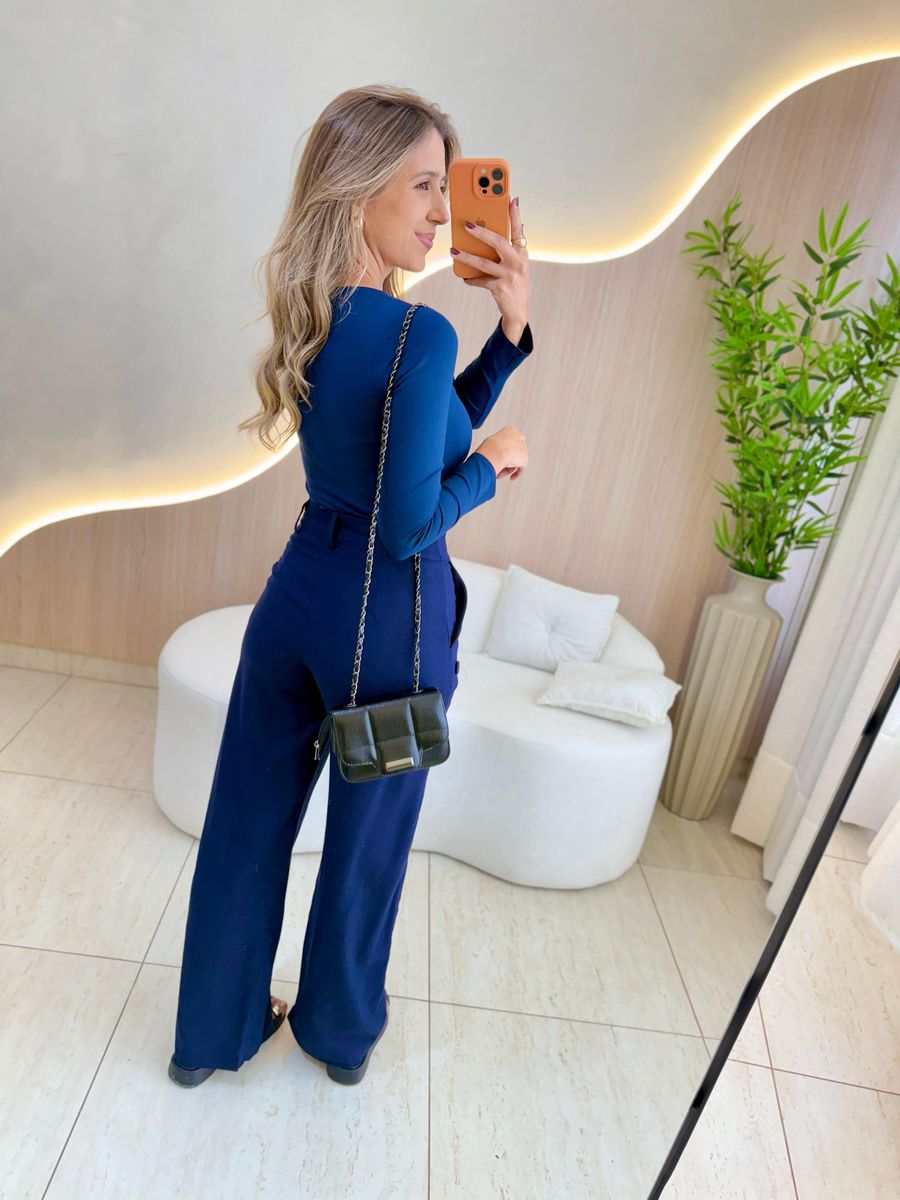 CALÇA PANTALONA LINHO BOTÃO AZUL MARINHO