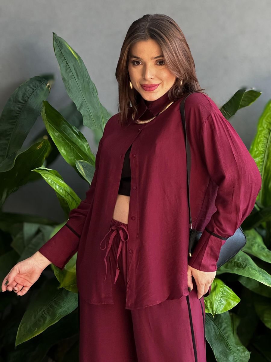 Conjunto Cecilia Camisa e Calça VINHO