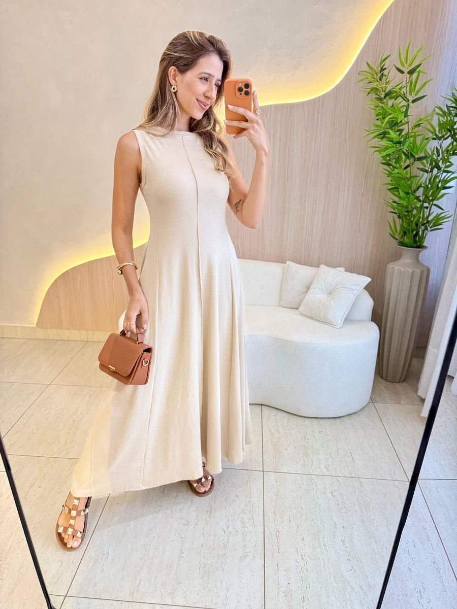 VESTIDO YASMIN CANELADO AREIA