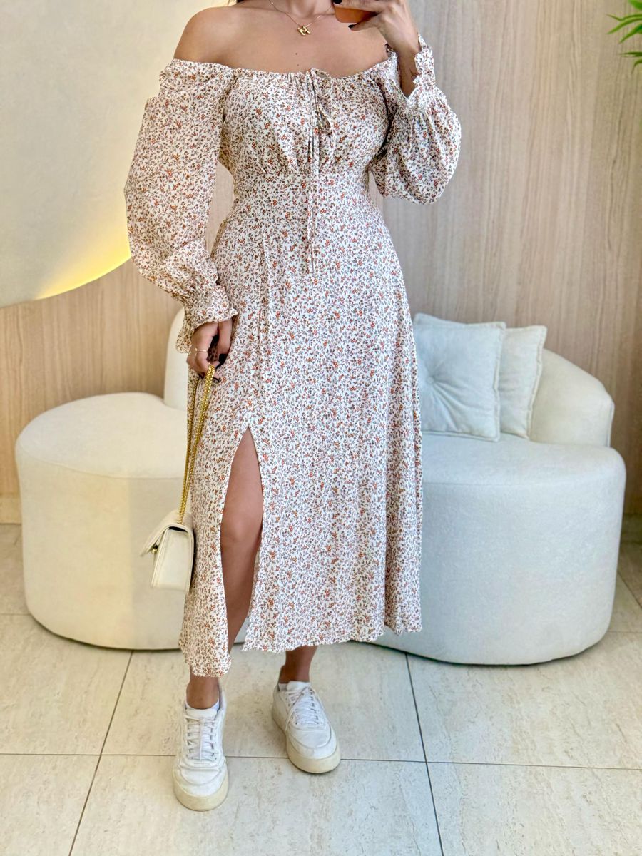 VESTIDO VIOLETA MANGA LONGA OFF/LARANJA