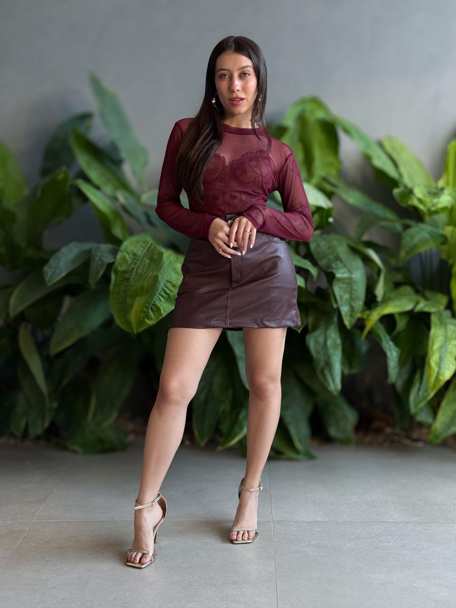 Body em Tule Manga Longa VINHO