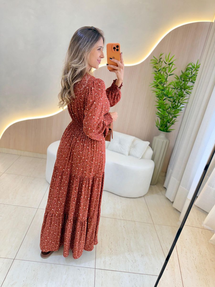 VESTIDO MANGA LONGA VALENTINA MARROM ESCURO