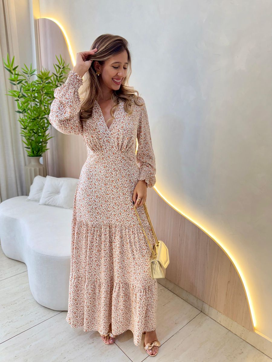 VESTIDO MANGA LONGA VALENTINA OFF/LARANJA