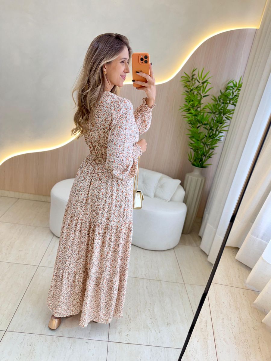 VESTIDO MANGA LONGA VALENTINA OFF/LARANJA
