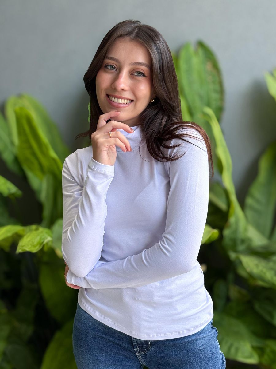 Blusa Segunda Pele Manga Longa em Viscolycra Gola Alta BRANCO