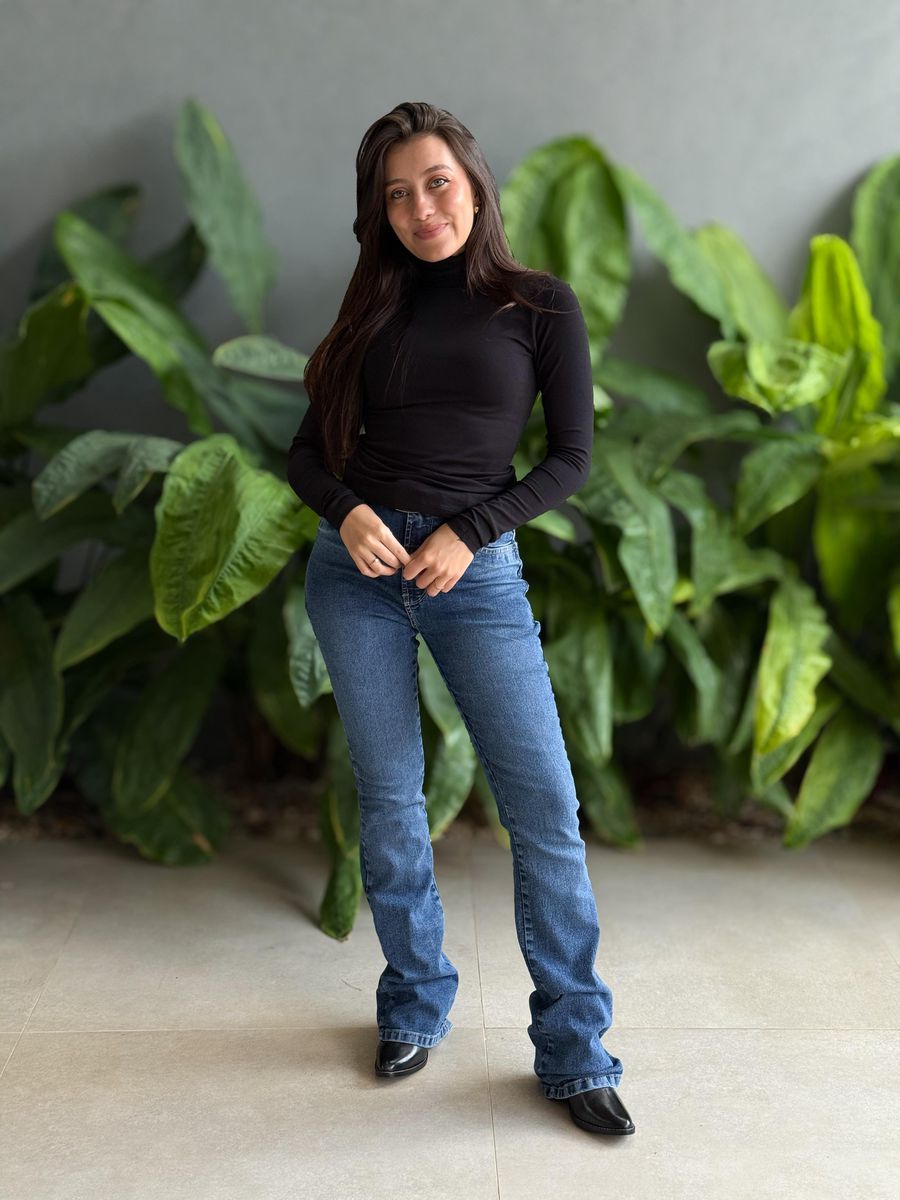Blusa Segunda Pele Manga Longa em Viscolycra Gola Alta PRETO