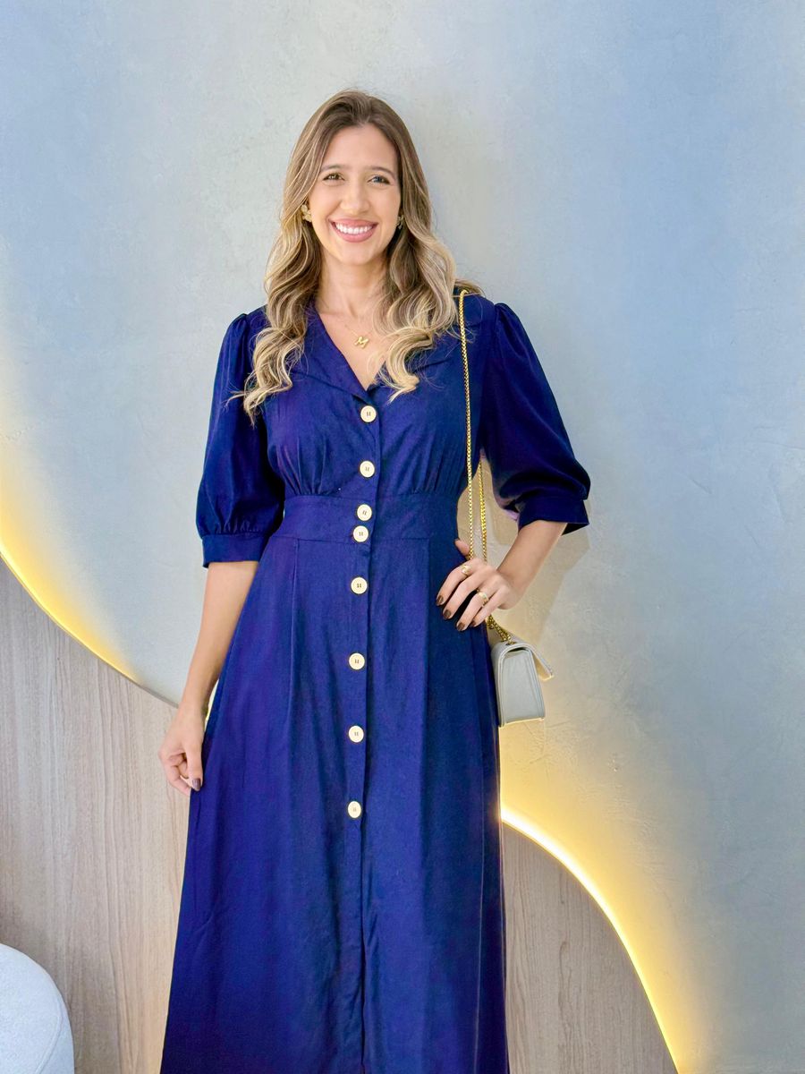 VESTIDO LINHO SHEILA AZUL MARINHO