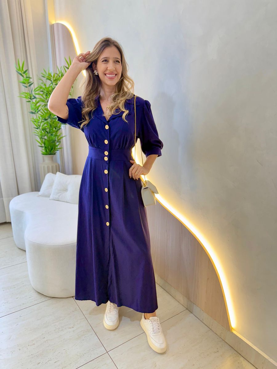 VESTIDO LINHO SHEILA AZUL MARINHO