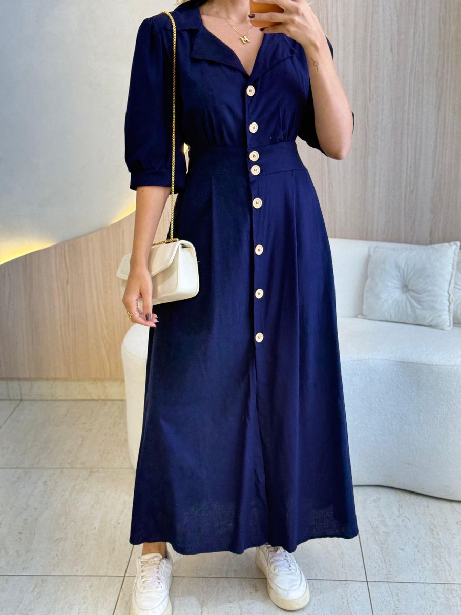 VESTIDO LINHO SHEILA AZUL MARINHO