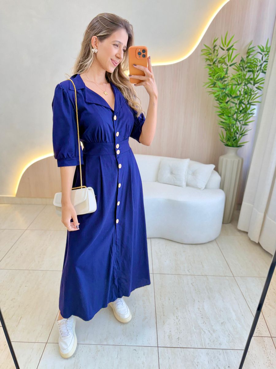 VESTIDO LINHO SHEILA AZUL MARINHO