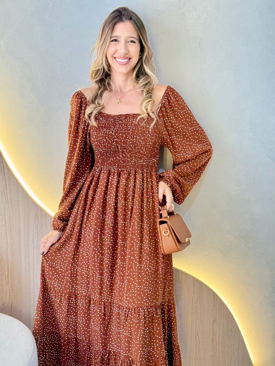VESTIDO MIDI LUARA POA MARROM
