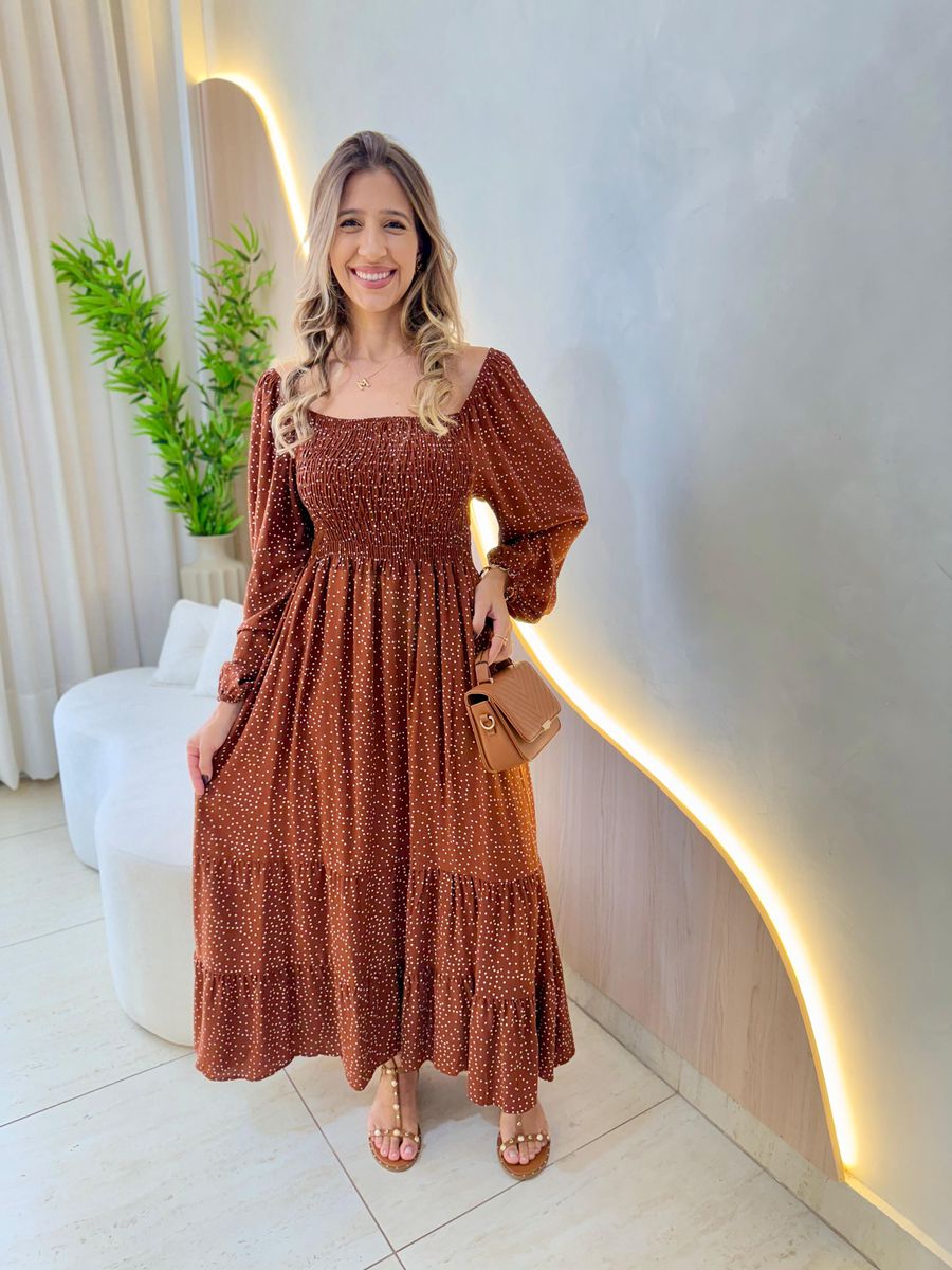 VESTIDO MIDI LUARA POA MARROM