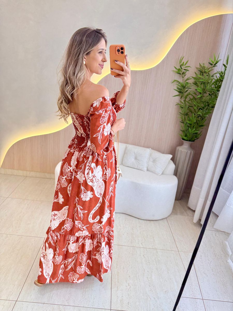 VESTIDO MIDI FERNANDA TERRACOTA ESTAMPADO
