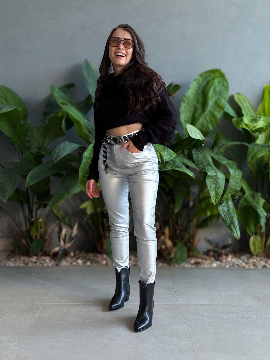 Calça Skinny Resinada PRATA