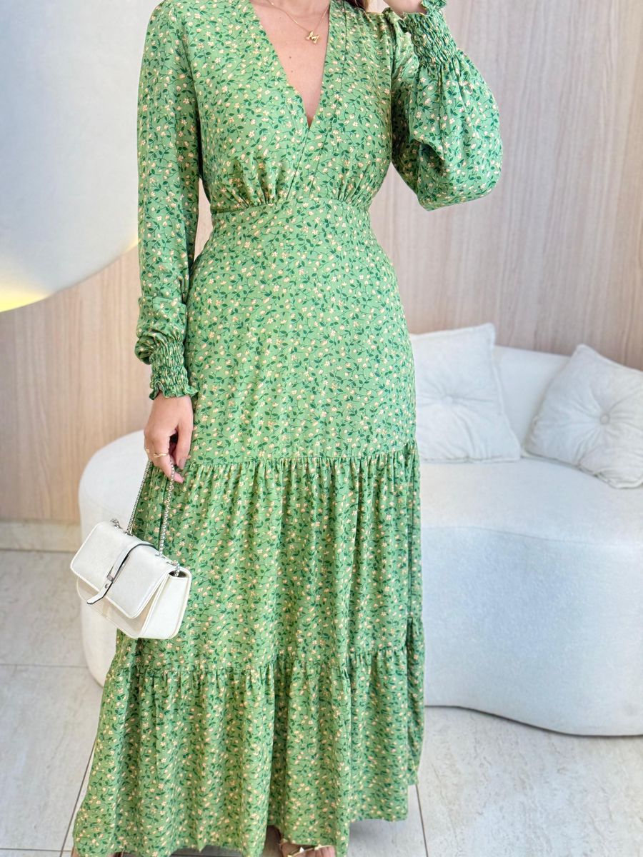 VESTIDO MANGA LONGA VALENTINA VERDE/ NUDE