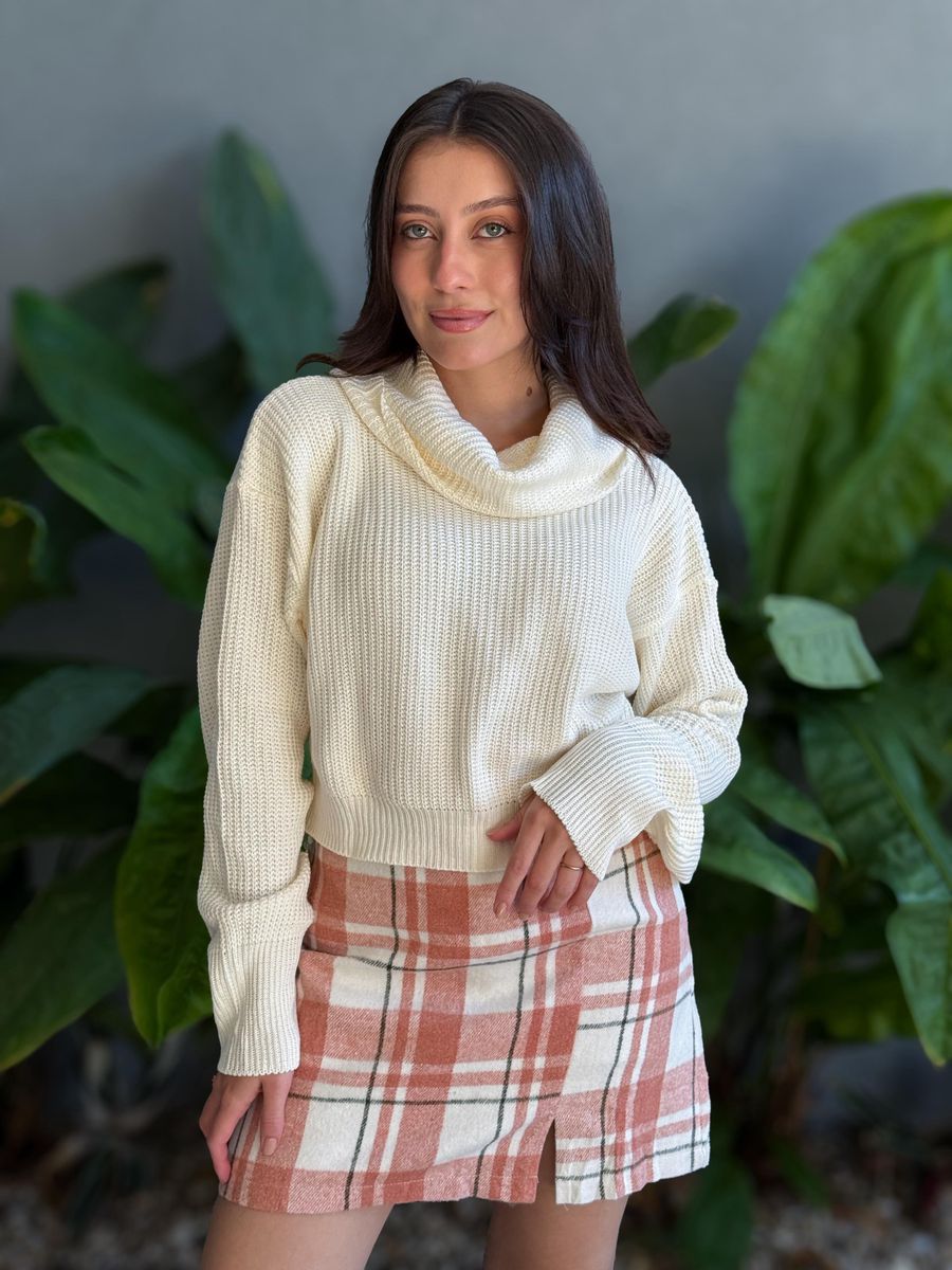 Shorts Saia Xadrez BRANCO COM LARANJA