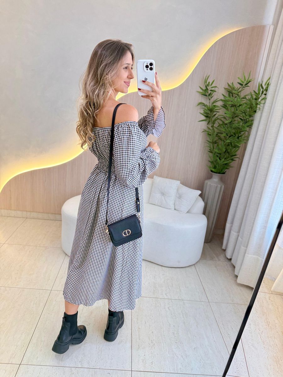 VESTIDO VIOLETA MANGA LONGA XADREZ