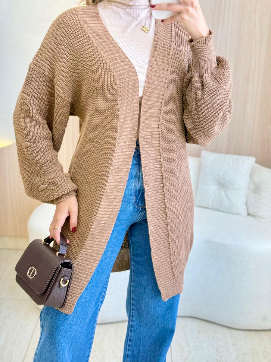 BLUSA CARDIGAN MANGA LONGA SUELEN MARROM CLARO