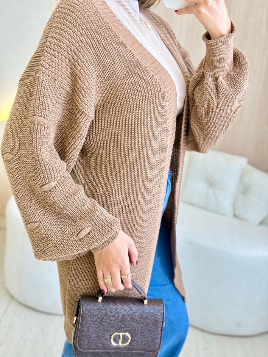 BLUSA CARDIGAN MANGA LONGA SUELEN MARROM CLARO