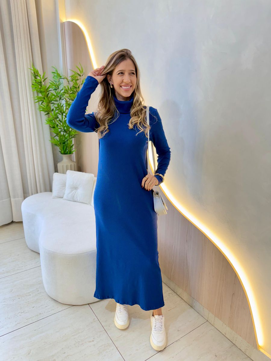 VESTIDO MANGA LONGA OHANA AZUL MARINHO