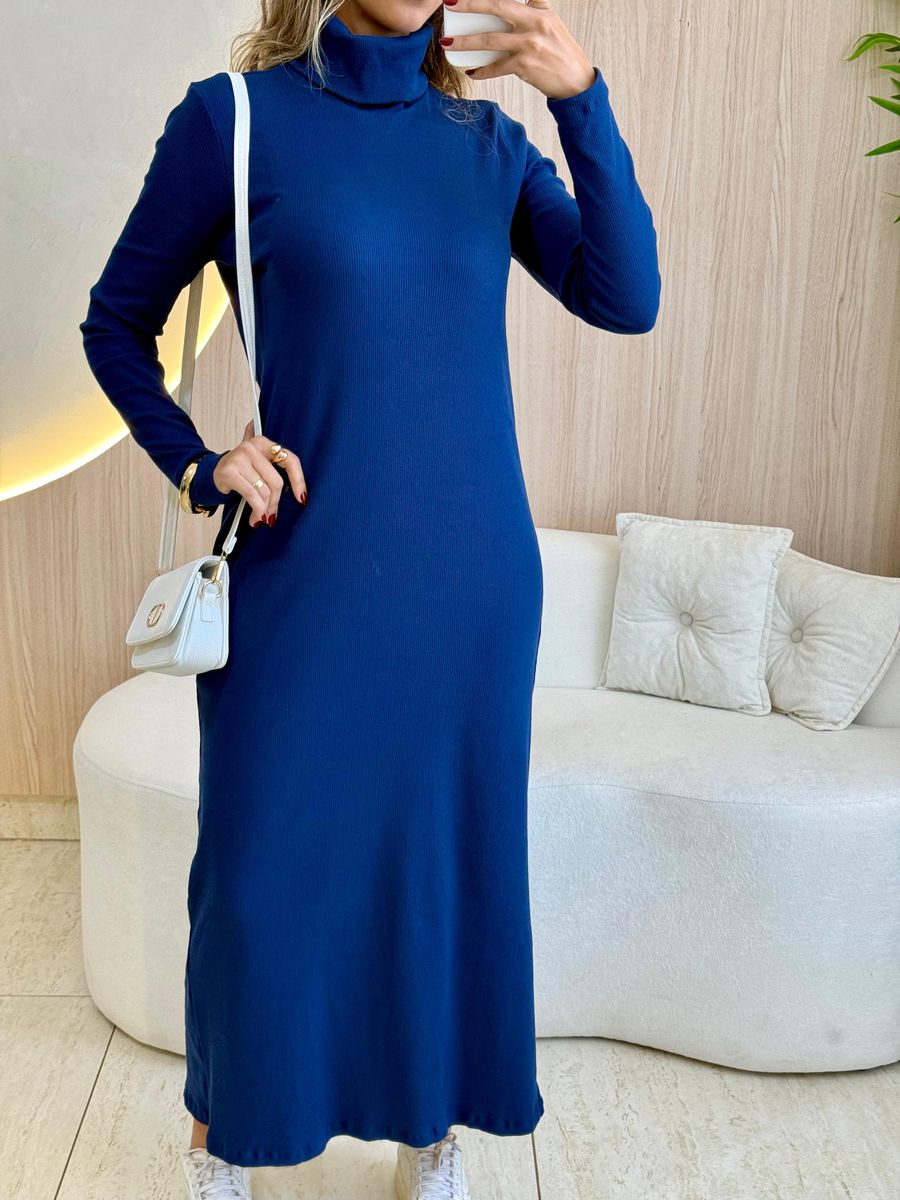 VESTIDO MANGA LONGA OHANA AZUL MARINHO