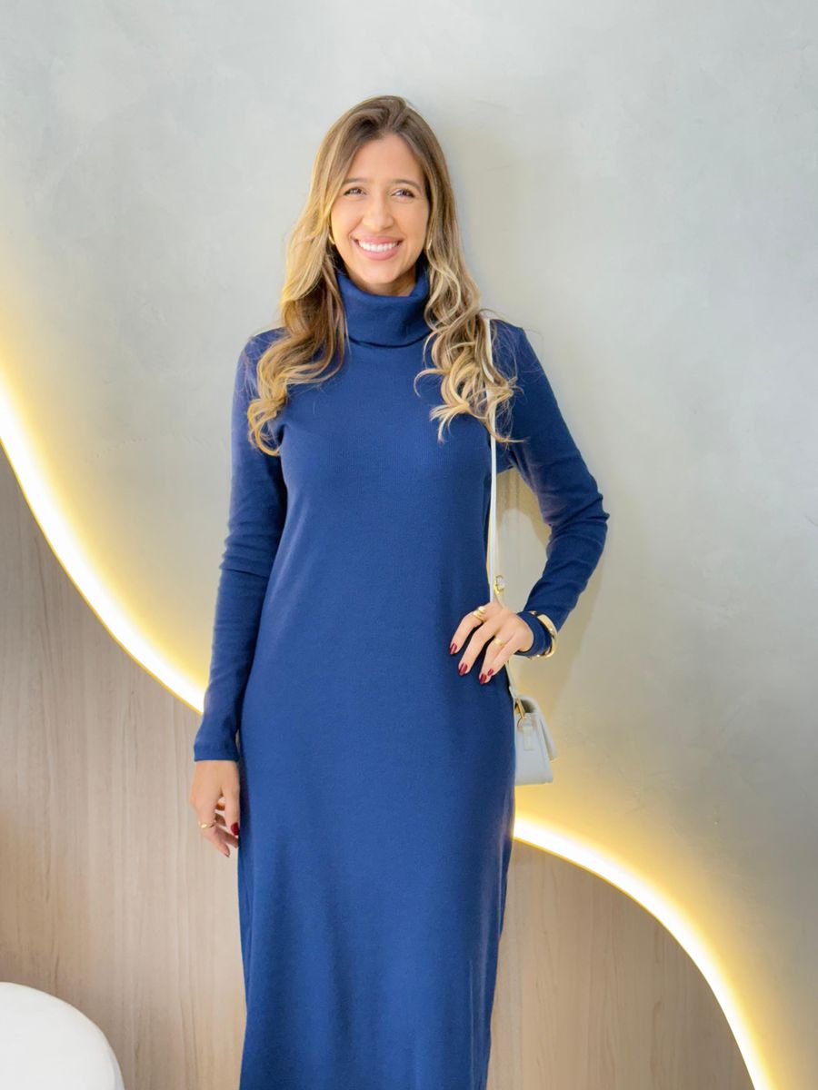 VESTIDO MANGA LONGA OHANA AZUL MARINHO