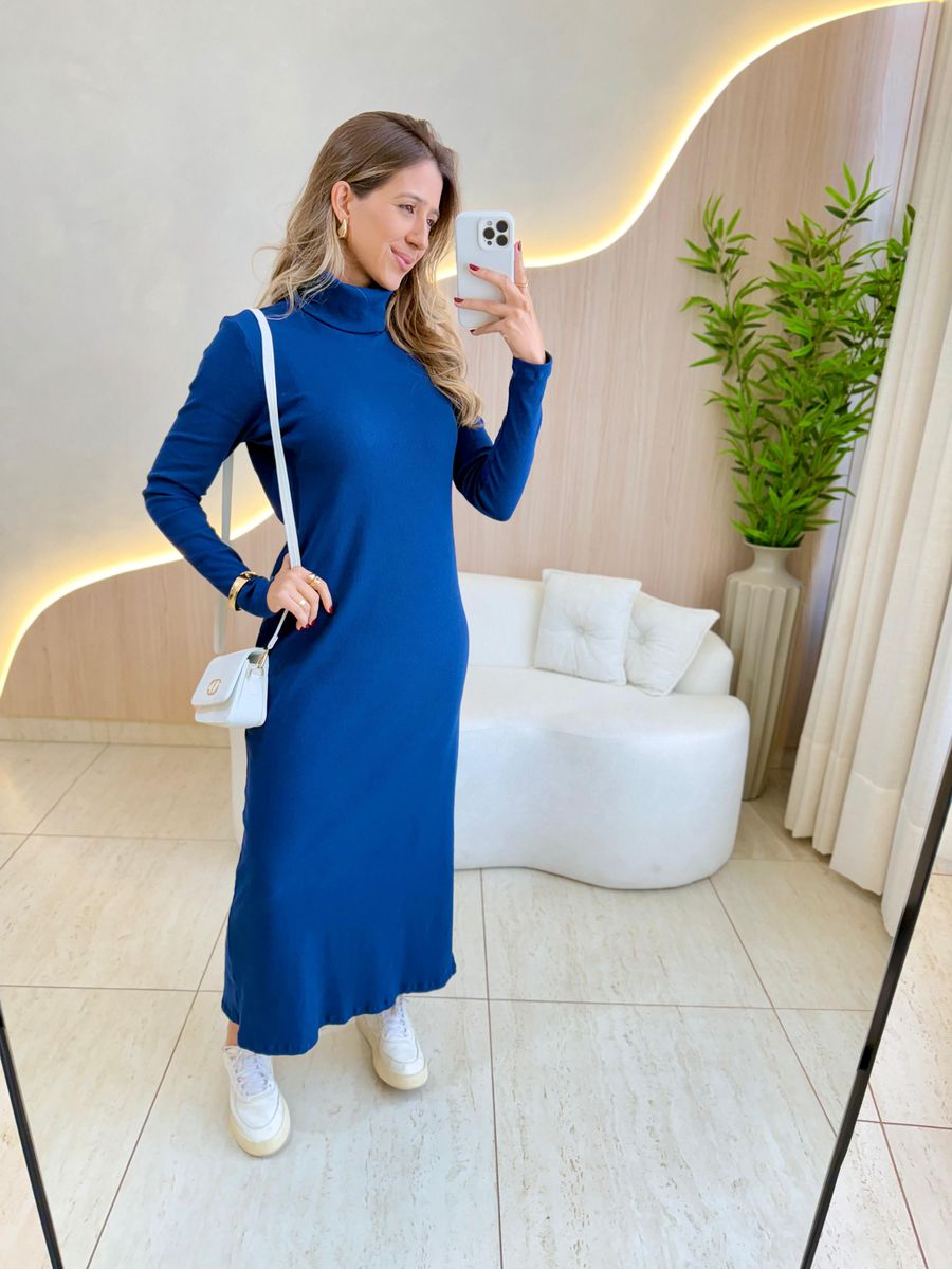 VESTIDO MANGA LONGA OHANA AZUL MARINHO