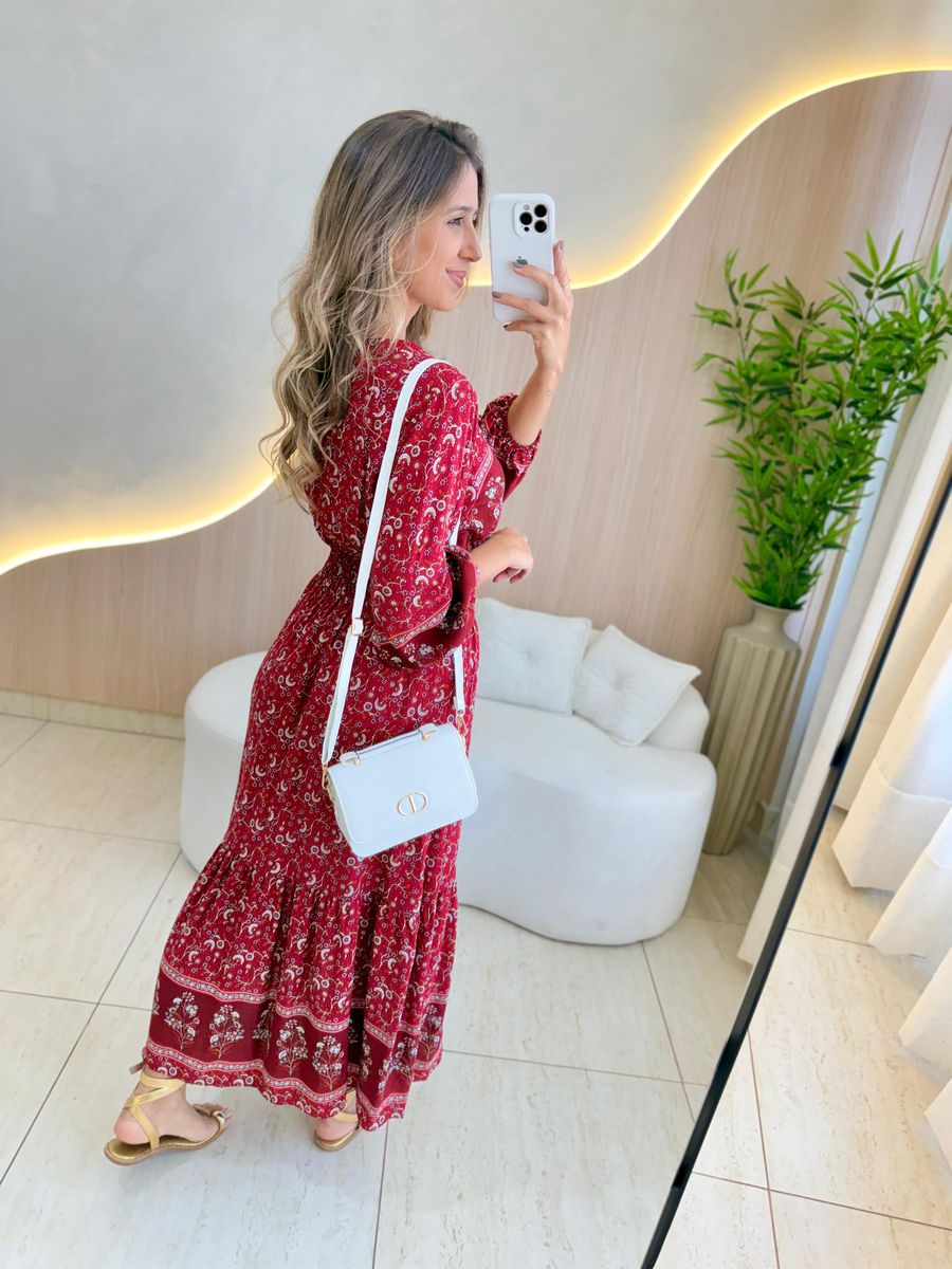 VESTIDO MIDI VANESSA MARSALA FLORIDO