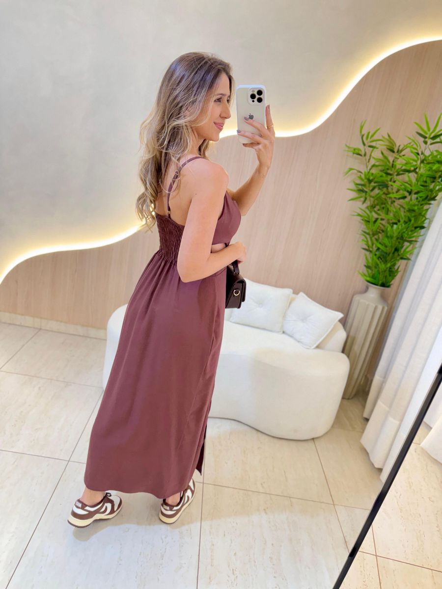 VESTIDO MIDI PAOLA MARROM