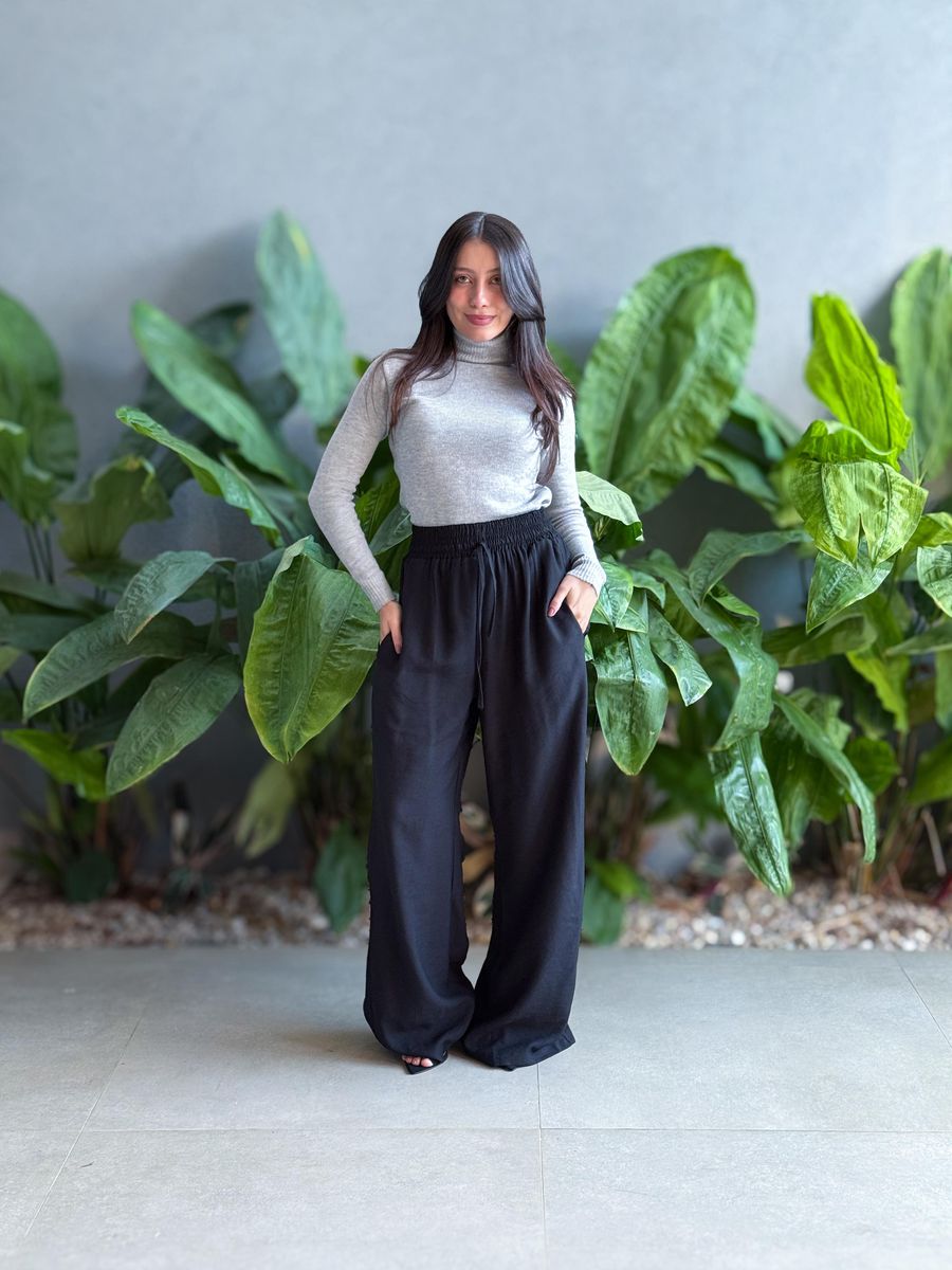 Calça Pantalona Leila com Elástico no cós PRETO