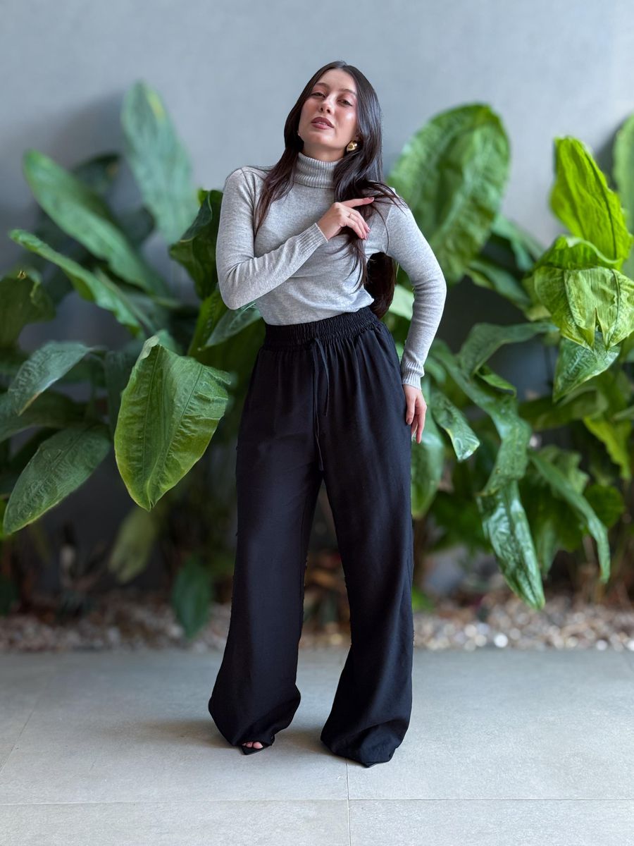 Calça Pantalona Leila com Elástico no cós PRETO