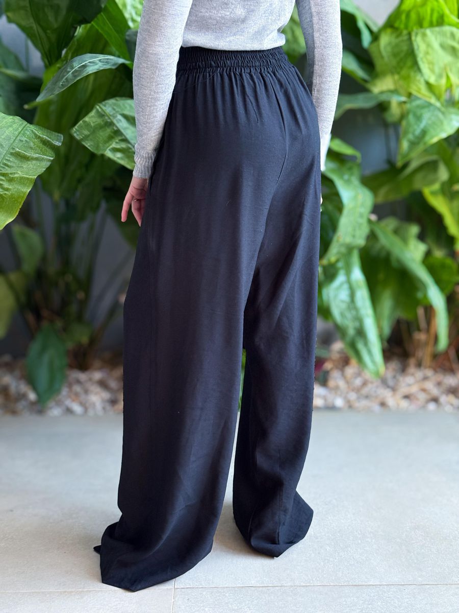 Calça Pantalona Leila com Elástico no cós PRETO