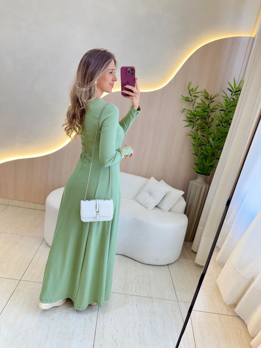 VESTIDO YASMIN CANELADO MANGA LONGA VERDE