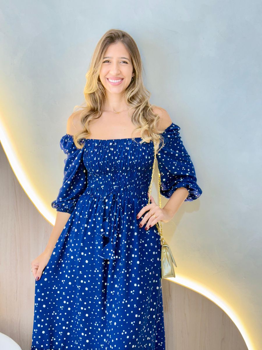 VESTIDO MIDI FERNANDA AZUL FLORZINHA