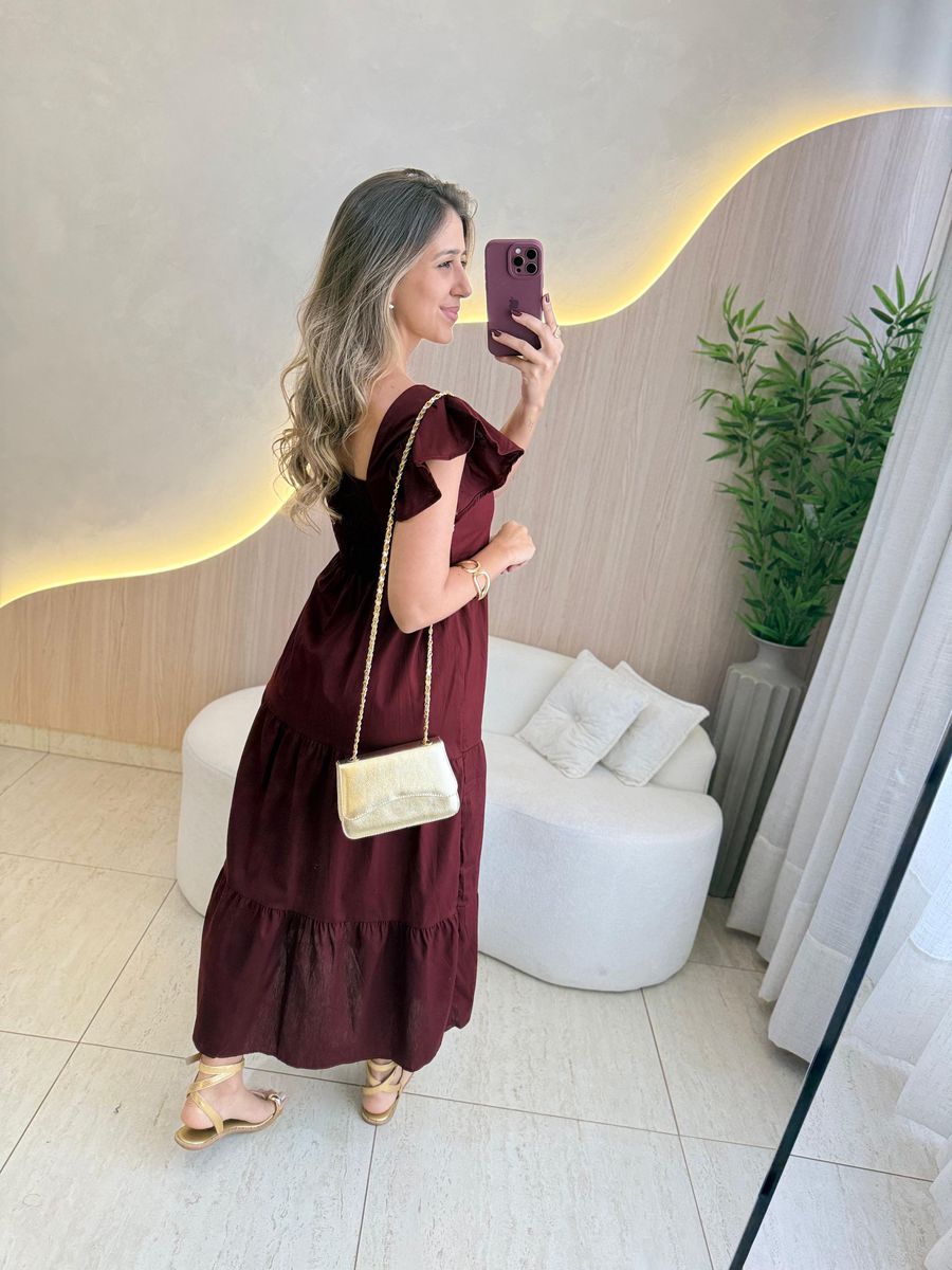 VESTIDO TRICOLINE BABADOS MARSALA
