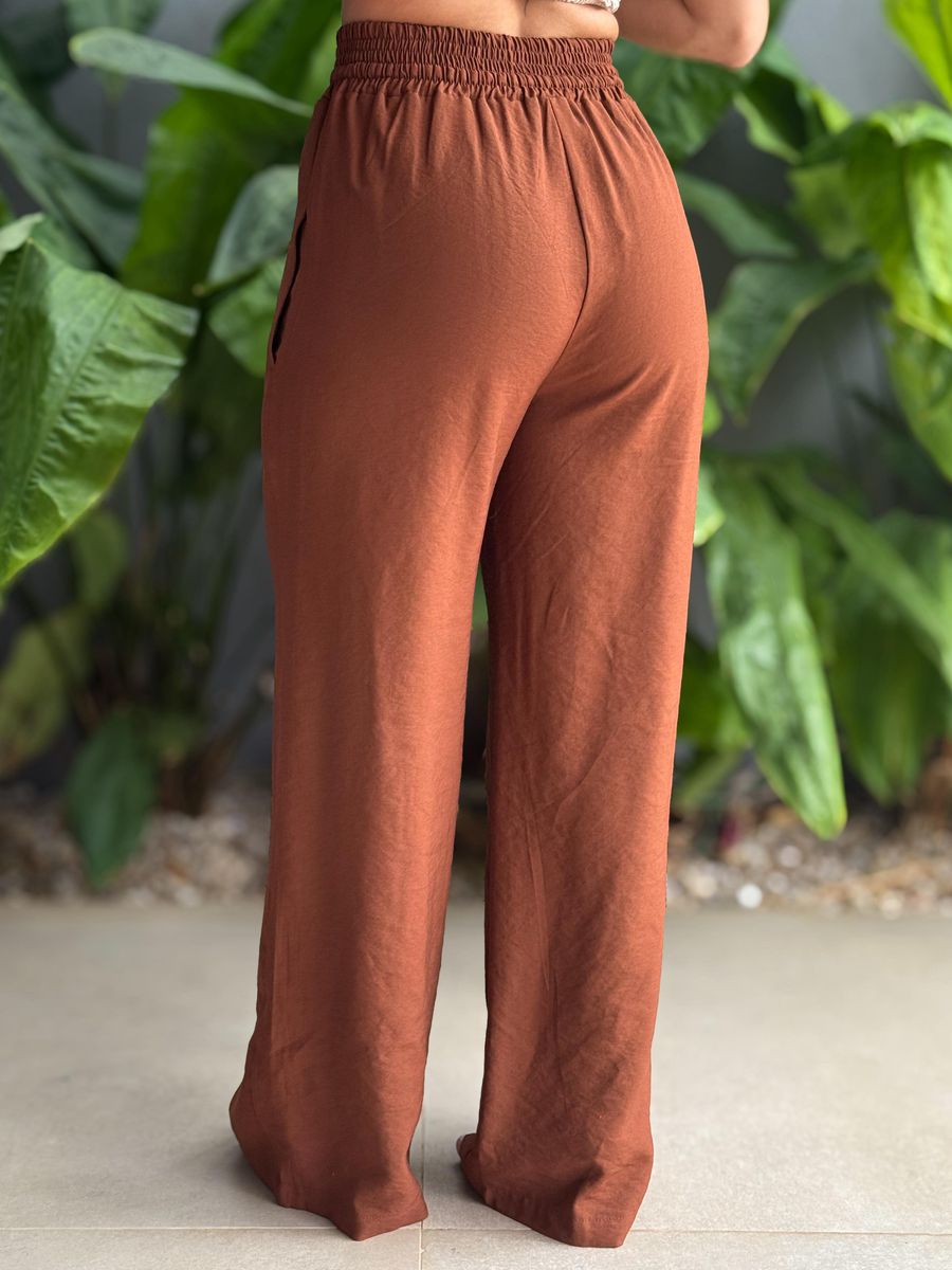 Calça Pantalona Leila com Elástico no cós MARROM