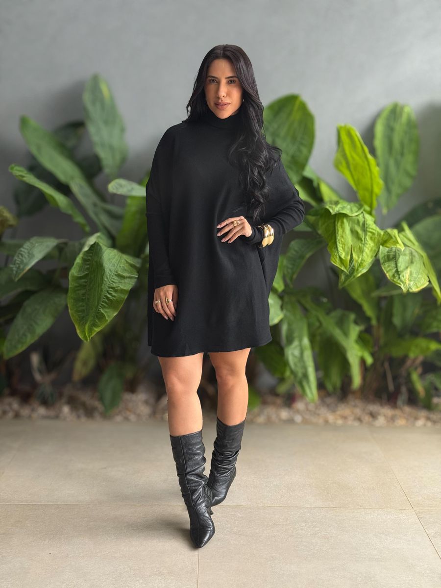 Poncho em Tricot PRETO