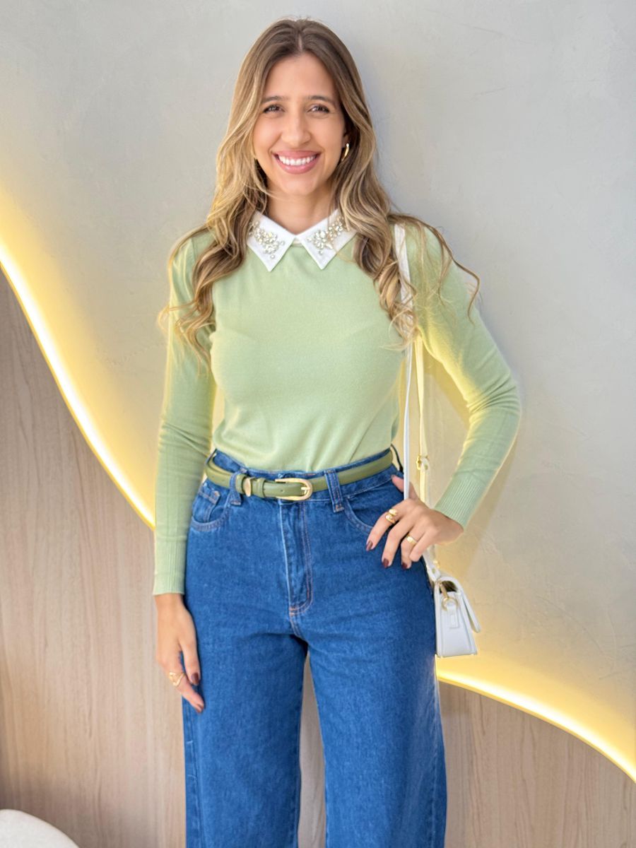 BLUSA MANGA LONGA PEDRARIA VERDE