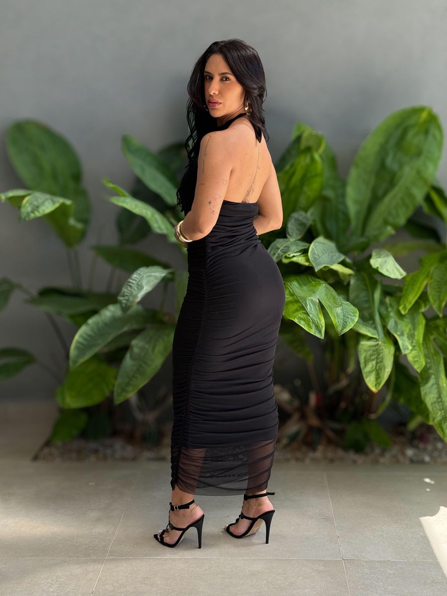Vestido Midi em Tule PRETO