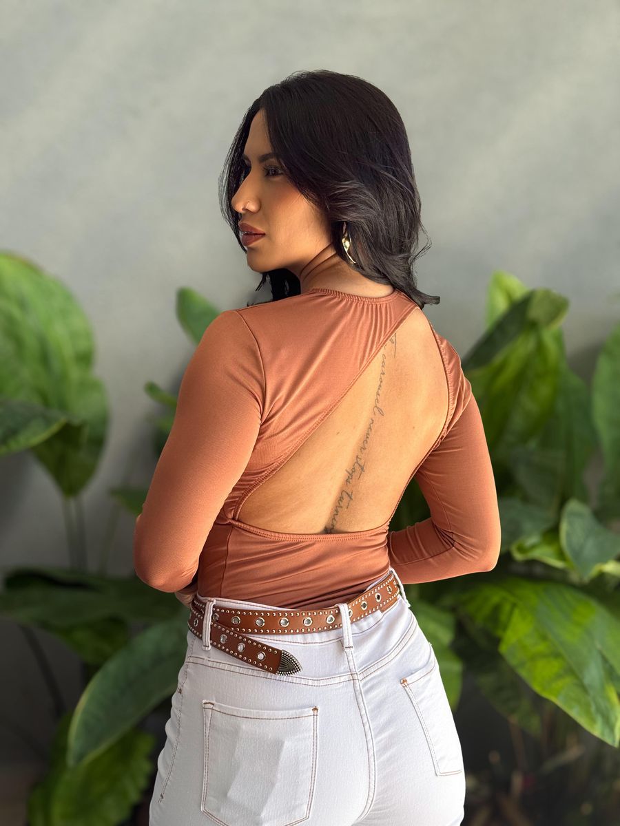 Body Elisa Manga Longa Decote nas costas MARROM CLARO