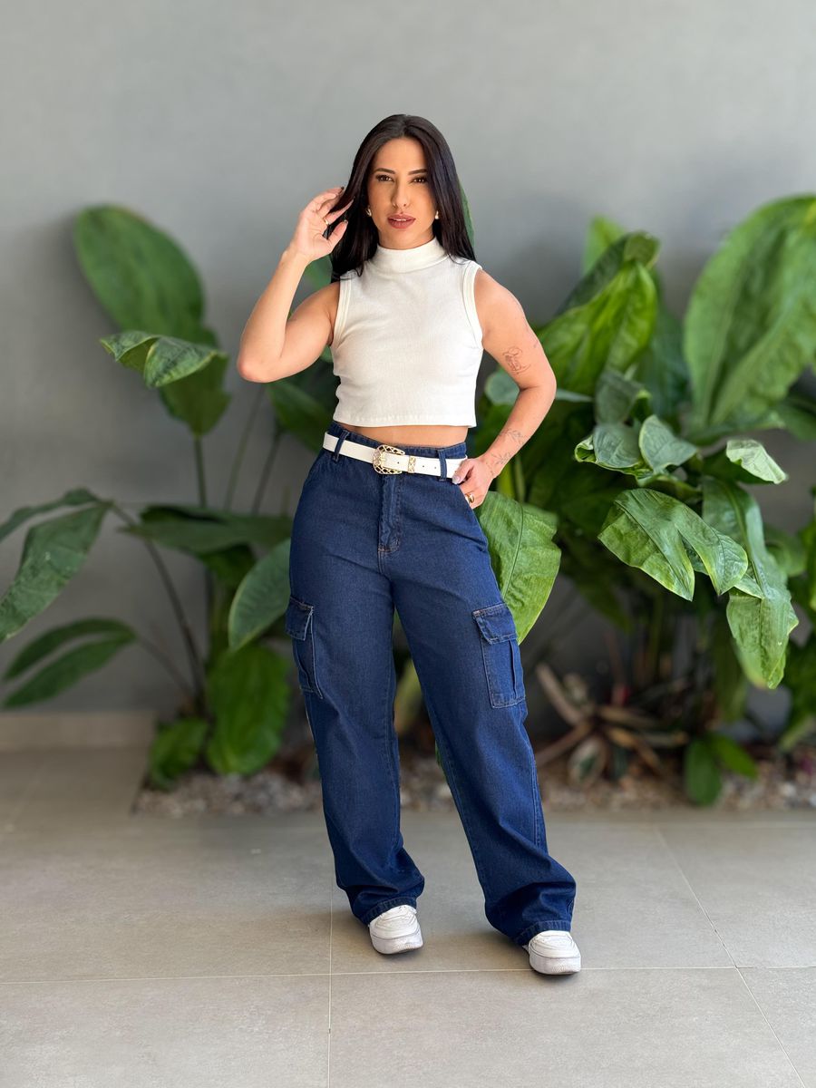 Calça Wide Legg Cargo Cherry LAVAGEM ESCURA 
