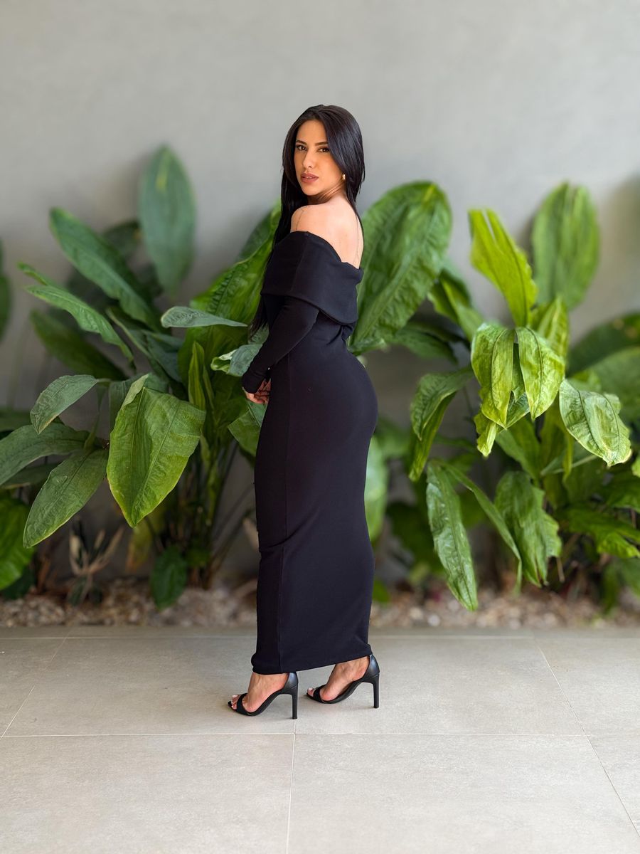 Vestido Milena Ombro a Ombro Malha Ribana Premium PRETO