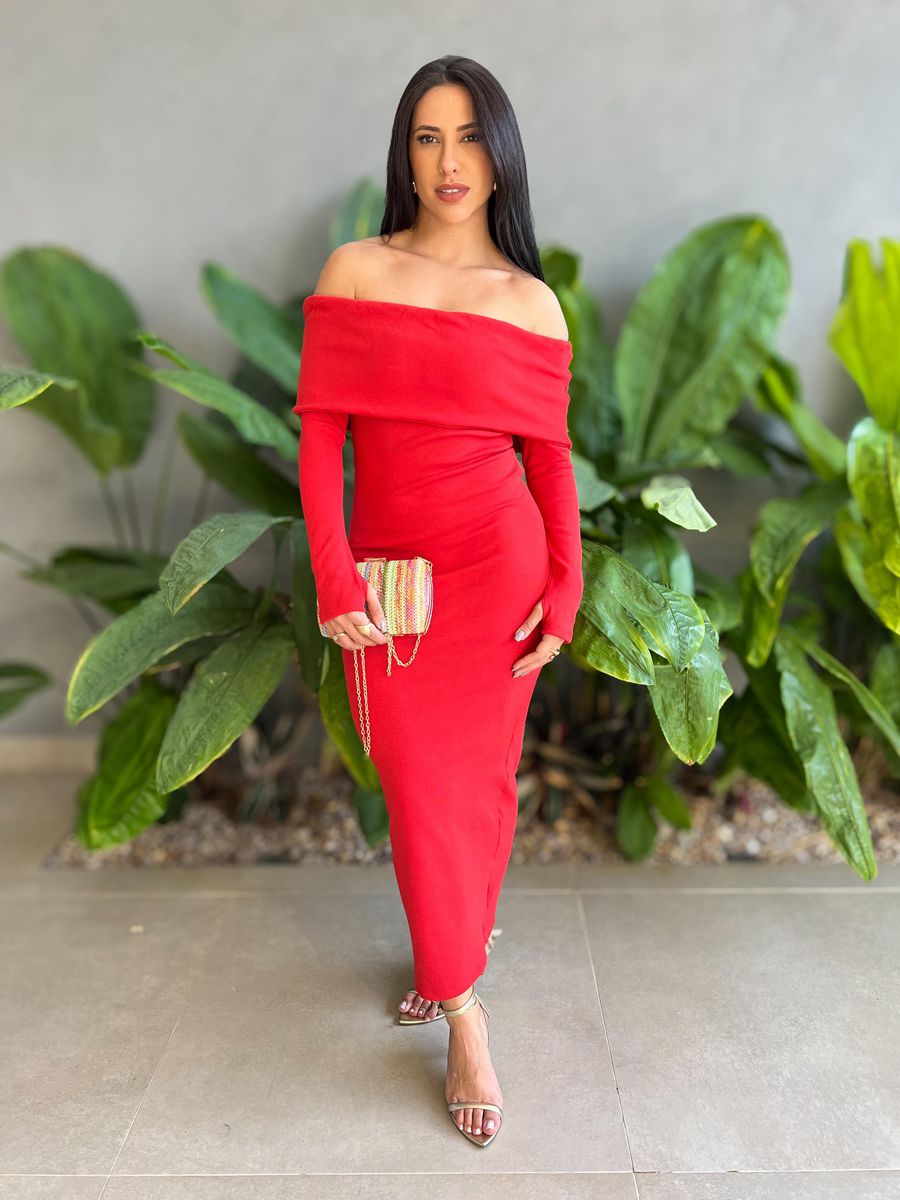 Vestido Milena Ombro a Ombro Malha Ribana Premium VERMELHO