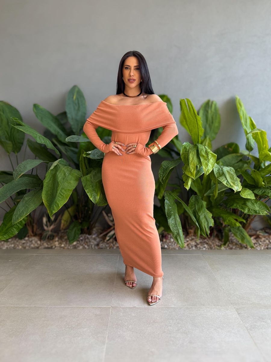 Vestido Milena Ombro a Ombro Malha Ribana Premium CAPUCCINO