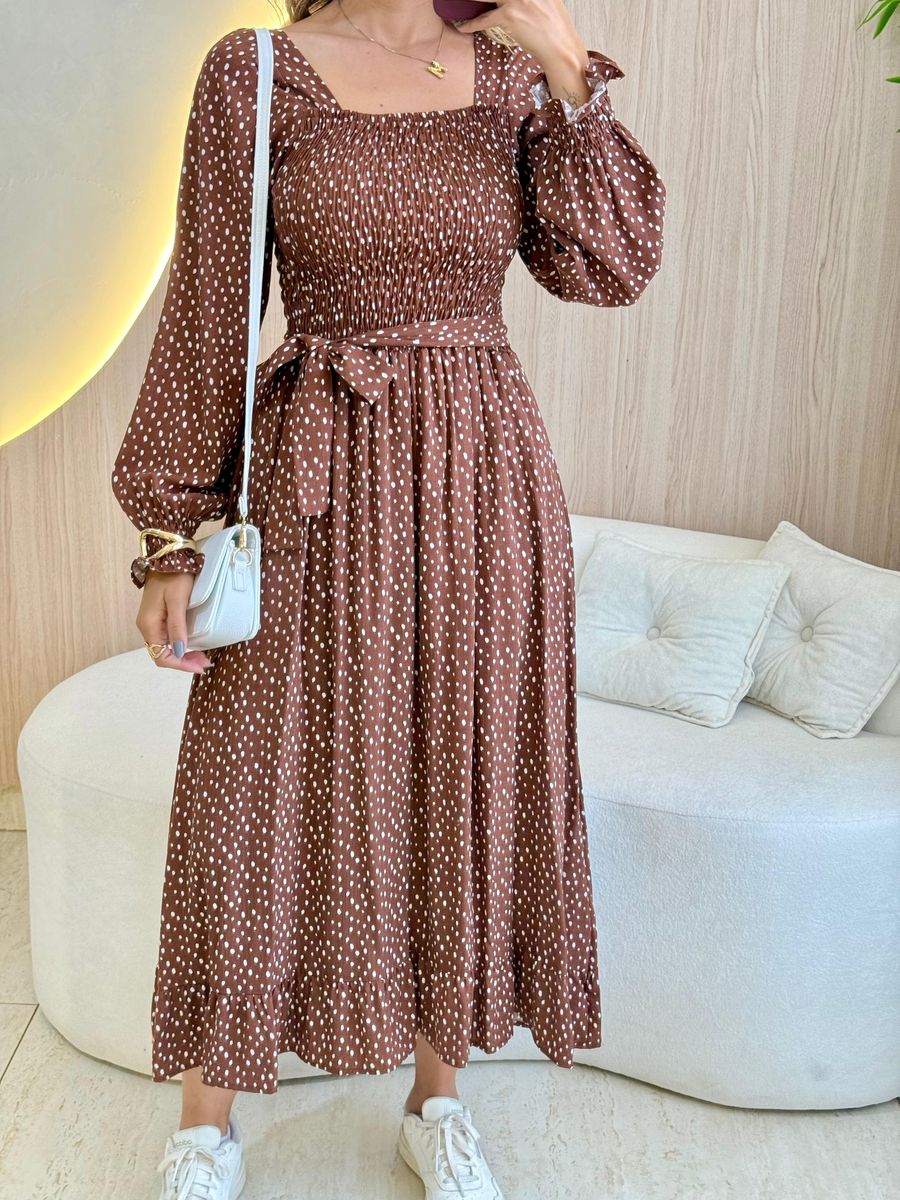 VESTIDO MIDI ALINE MARROM