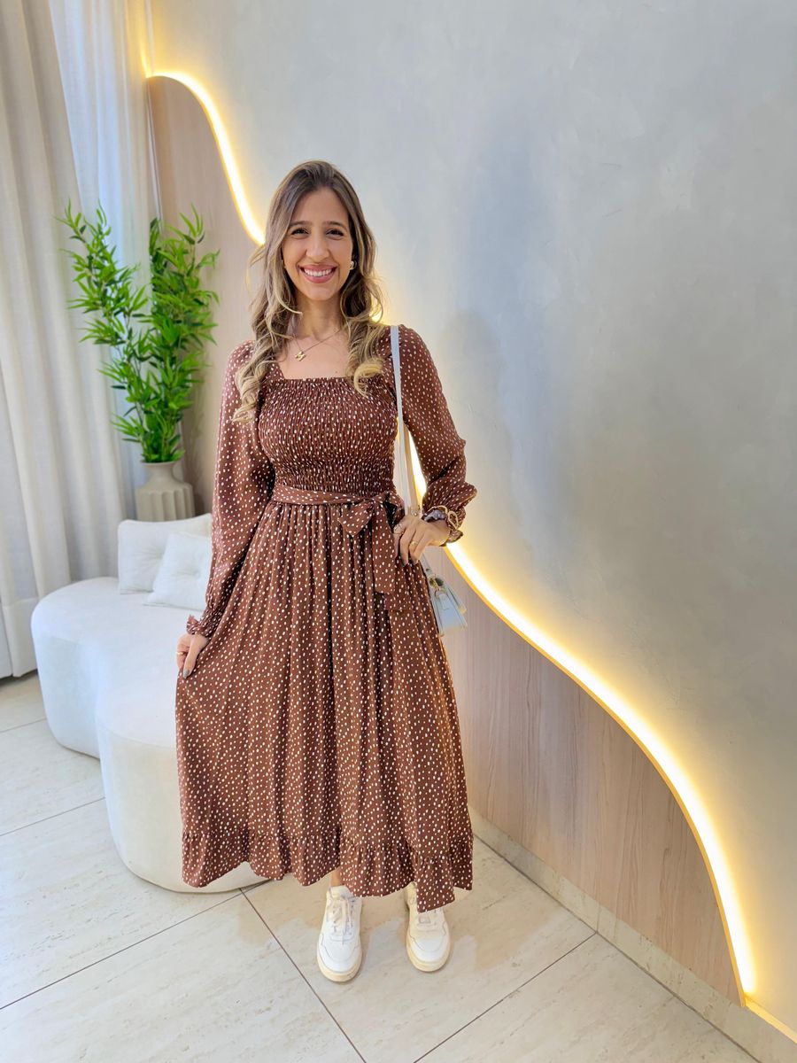 VESTIDO MIDI ALINE MARROM