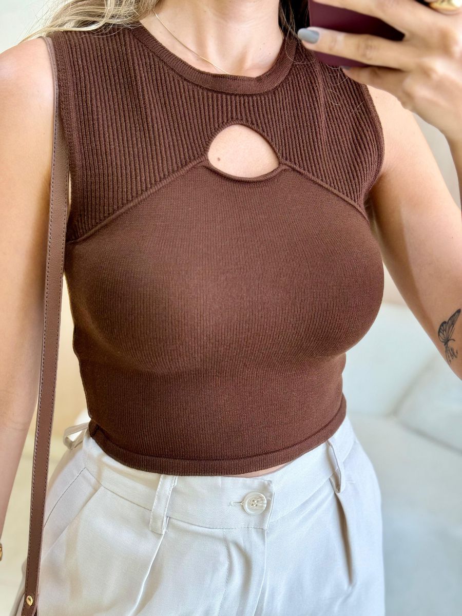 CROPPED TRICOT SCARLETE MARROM