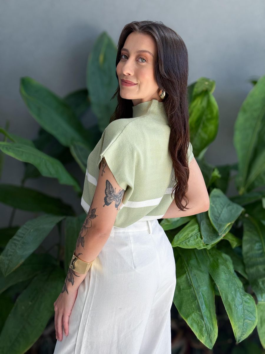 Blusa Marina Em Tricot Listrado VERDE COM BRANCO