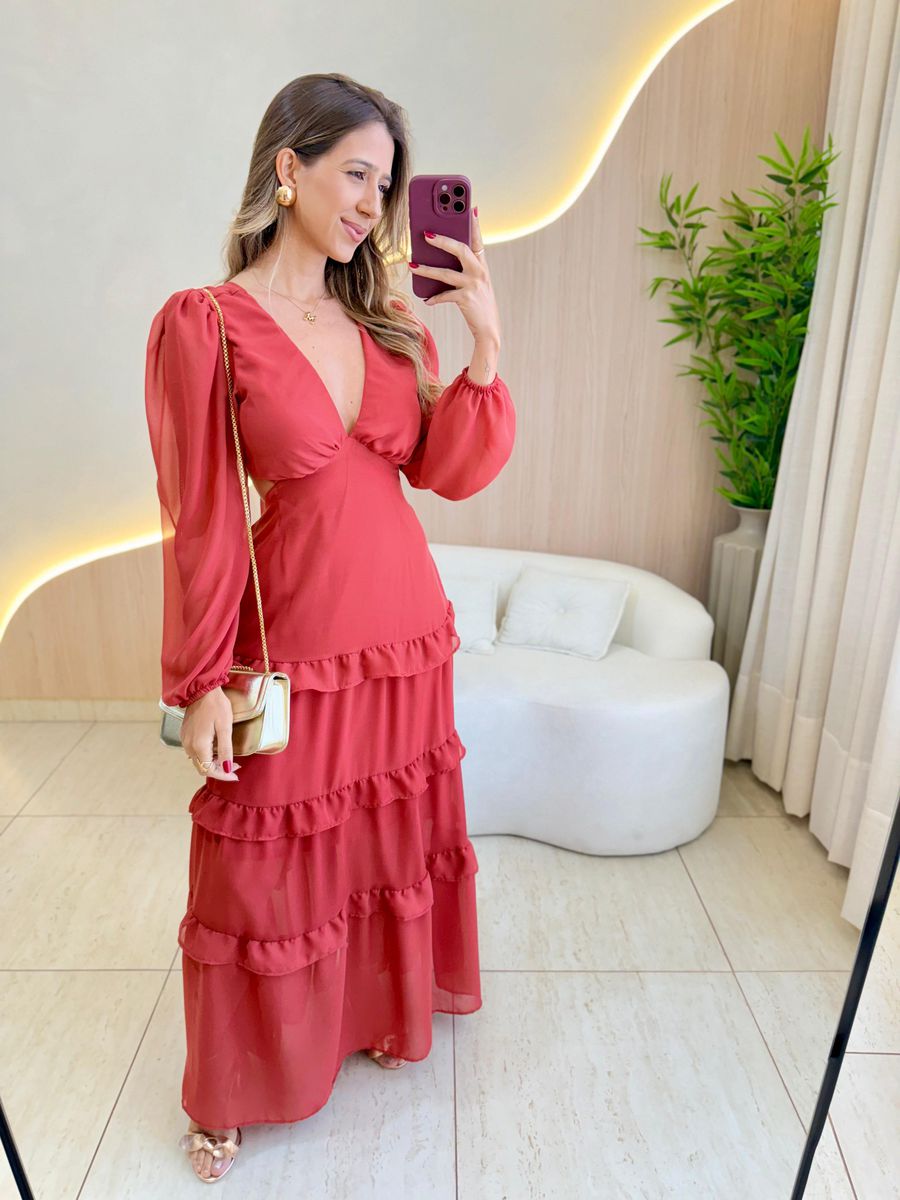 VESTIDO LONGO KETLYN TELHA