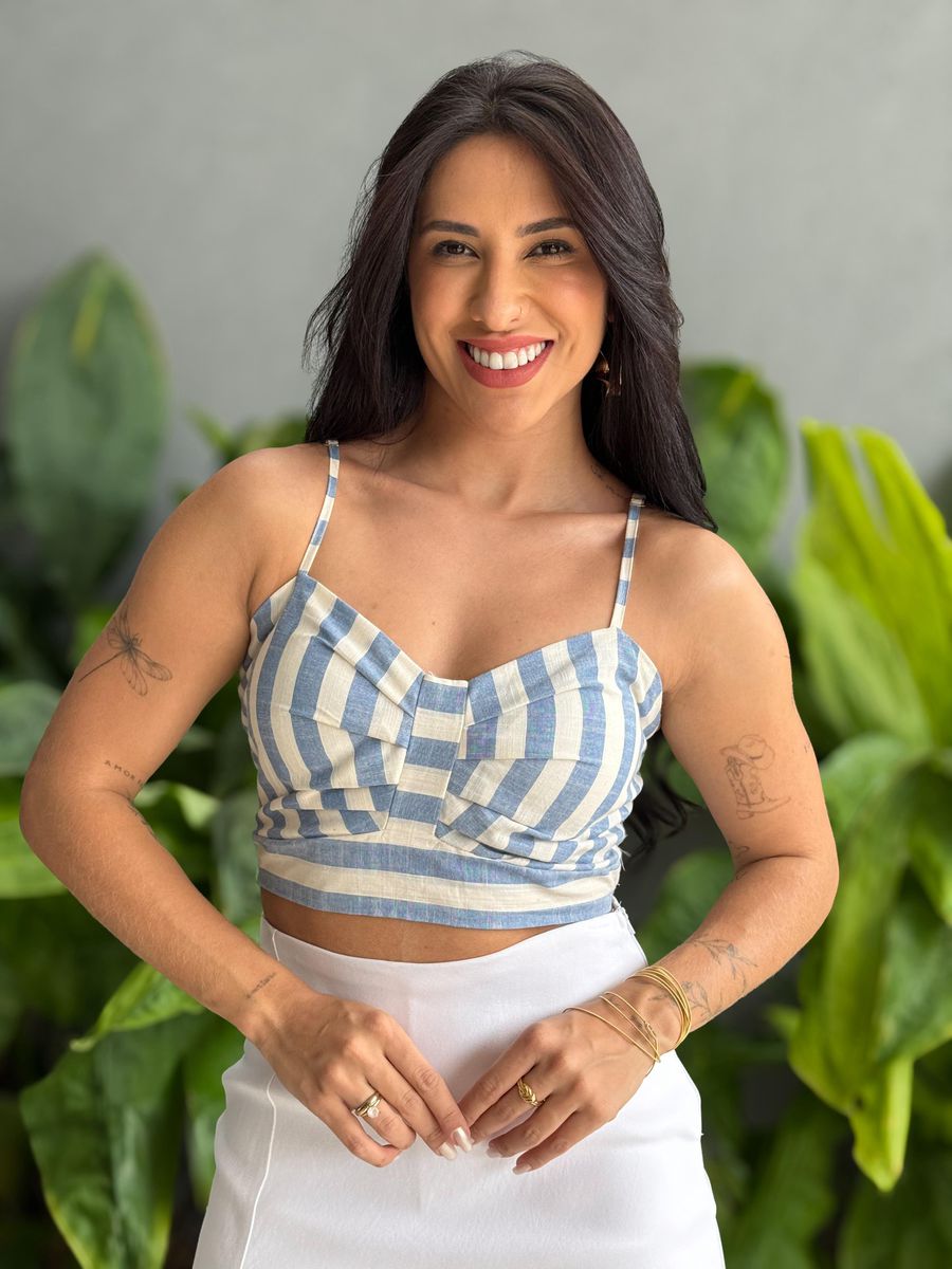 Conjunto Ines Cropped e Camisa LISTRADO AZUL 
